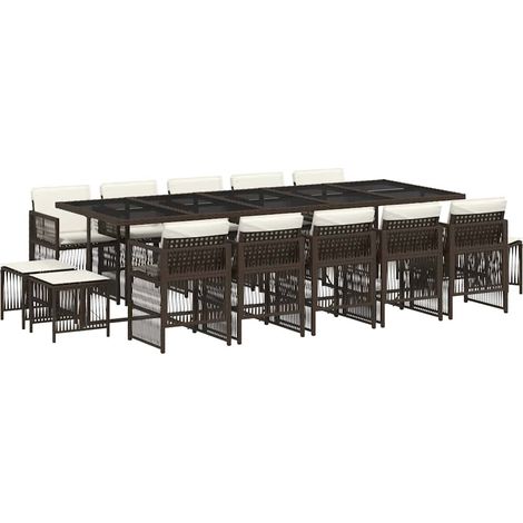 Maison Exclusive - 15-tlg. Garten-Essgruppe mit Kissen Braun Poly