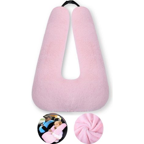 Reisekissen Kind Nackenkissen U-Form Autoschlafkissen mit Sicherheitsgurt Haken Rosa (1/5)
