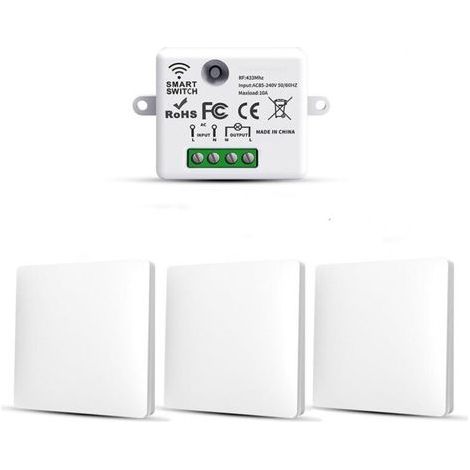 RF433 3er-Pack drahtlose Lichtschalter mit Sender und Empfänger, 10 A, 240 V
