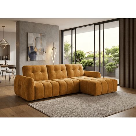 Canapé d'angle en velours tissé moutarde avec dossier réglable (1/5)