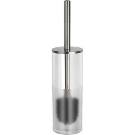 Brosse WC sur socle - 1 pièce - Acrylique transparent et acier - Design élégant et stable - Pour salle de bains moderne - Taille standard
