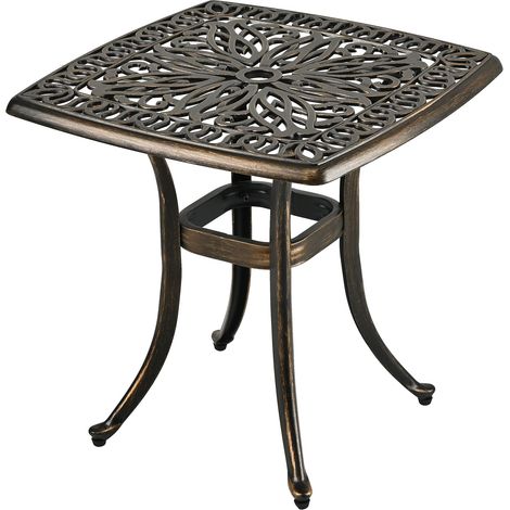 Relaxdays Gartentisch mit Schirmloch, HxBxT: 53x53x53 cm, Aluguss, wetterfest, antik, Balkontisch eckig, schwarz/bronze (1/5)