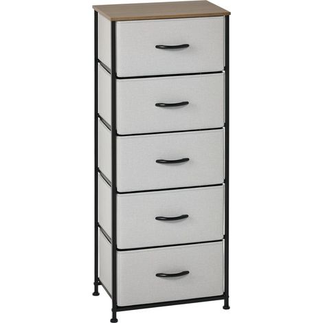 Commode 5 tiroirs meuble de rangement tiroir en tissu pliant - structure acier noir - 45 x 30 x 116 cm gris (1/5)