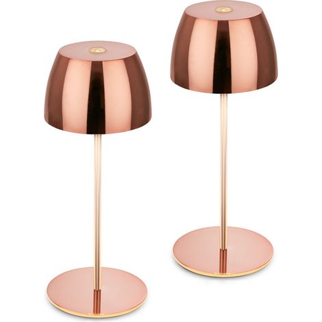 Briloner Serina Mini lampada da tavolo LED senza fili IP44, dimmerabile, touch, protezione dagli spruzzi d'acqua, batteria ricaricabile, rame, Ø8 x 20 cm