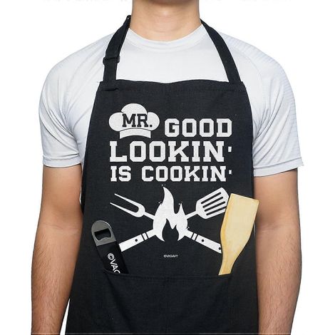 Tablier noir humoristique pour homme papa mari 100% coton "Monsieur Beau Gosse cuisine" cadeau anniversaire fête des pères (1/5)