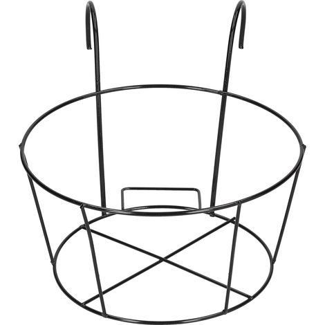 Support suspendu en fer forgé avec rambarde, pour pot de fleurs, balcon, terrasse ou jardin, noir. (1/5)