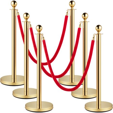 Mophorn Absperrpfosten aus Edelstahl, 1,5 m lange rote Samtseile, Pfosten mit goldenen Kugeln oben, rote Absperrung für Partys, Hochzeiten, Theater, Ausstellungen, Ticketschalter