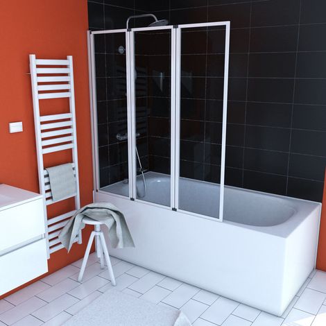 MARWELL Badewannentrennwand Premium 125 x 143 cm- 3-flügelig - weiß -Badewannenaufsatz – Duschtrennwand – Duschabtrennung für Badewannen (1/3)