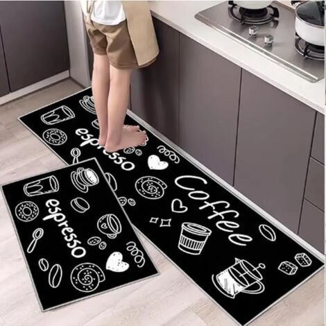 Tapis de cuisine- Lot de 2 - Antidérapants - Absorbant eau et huile - Résistant à la poussière (1/4)
