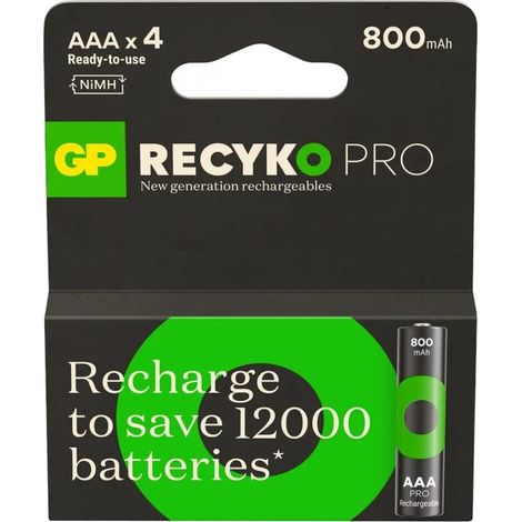 Piles rechargeables AAA/R03 GP ReCyko Ni-MH 800 mAh - Lot de 4 (1/2)