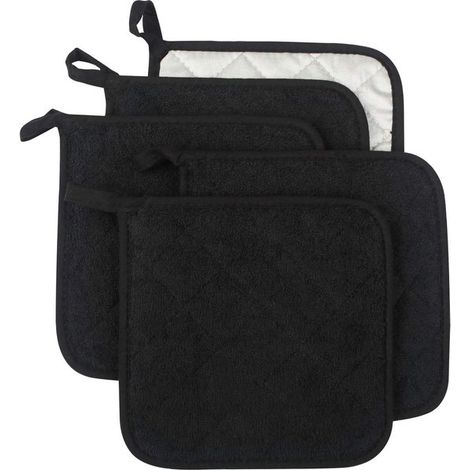 Set di guanti da cucina, guanti da forno resistenti al calore per cucinare e cuocere al forno, in spugna di cotone 100%, 5 pezzi, neri (1/5)