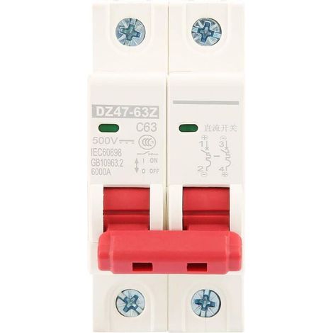 Mini interruttore automatico fotovoltaico DC 2V-500V 63A - Protezione pannelli solari - Modello DZ47-63Z-2P - Installazione semplice -Crezuo