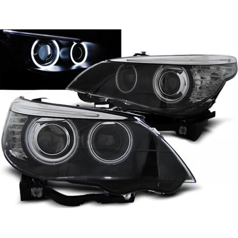Paire de feux phares BMW serie 5 E60/E61 de 2005 a 2007 Xenon angel eyes CCFL noir-27361223