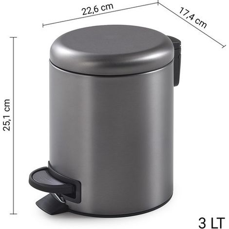 Müllbehälter 3 l gun metal 25,1 x 17,4 x 22,6 cm mit Soft-Close-System (1/2)