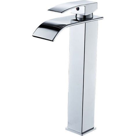 Robinet de salle de bain, mitigeur d'évier à haute cascade, robinet de lavabo rectangulaire au design moderne, vanne en céramique à économie d'eau, métal chromé de haute qualité. (1/5)