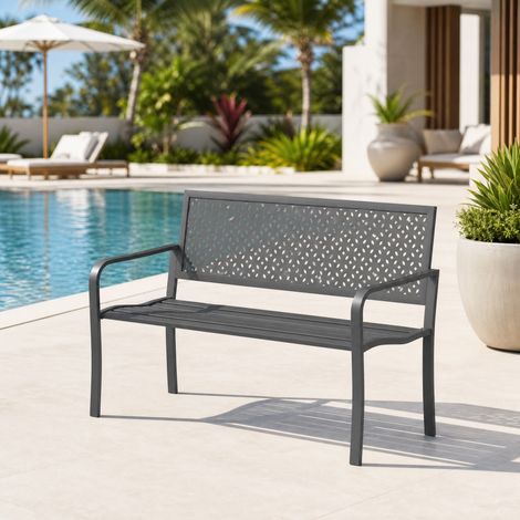 Banco de jardín de 2 plazas en acero, 127 x 61 x 85 cm, gris oscuro DESVIAE (1/5)