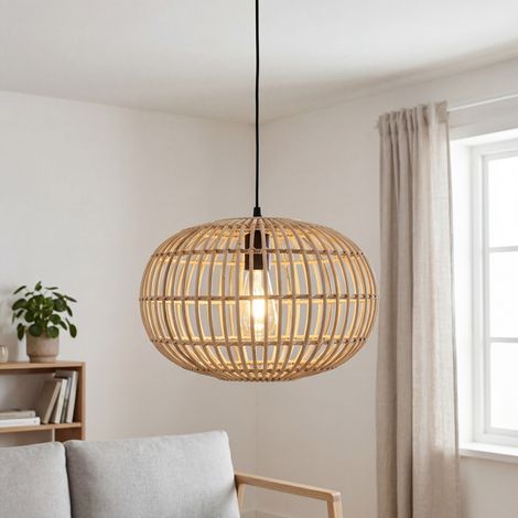 Hängeleuchte Korbschirm D: 40 cm rund H: max. 150 cm Bambus Boho Pendelleuchte