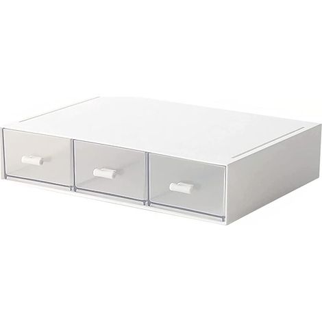 Schreibtisch-Organizer – Stapelbare Kunststoffschubladen, ideal für Kleinigkeiten und Kosmetik – 3 Schubladen (Weiß) (1/4)