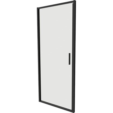 Porte de douche pour niche 80cm Porte de douche battante Profils Ultraslim en Aluminium Noir Mat Verre Transparent 6mm h190 Ajustable 77-81cm - Réversible Mod. Portofino