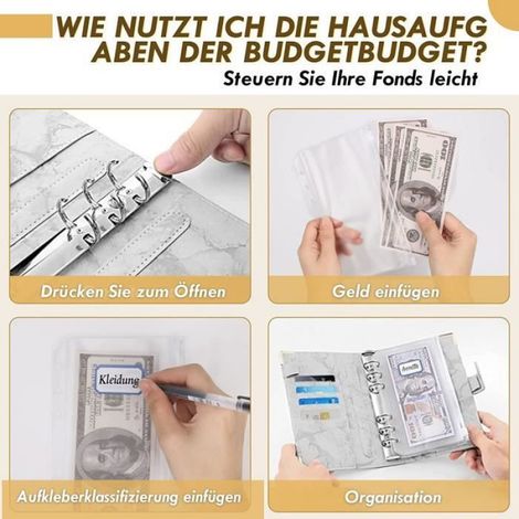 Classeur de poche format A6 motif marbre, 12 pochettes zippées, résistant et facile à transporter pour budget et organisation quotidienne (1/4)