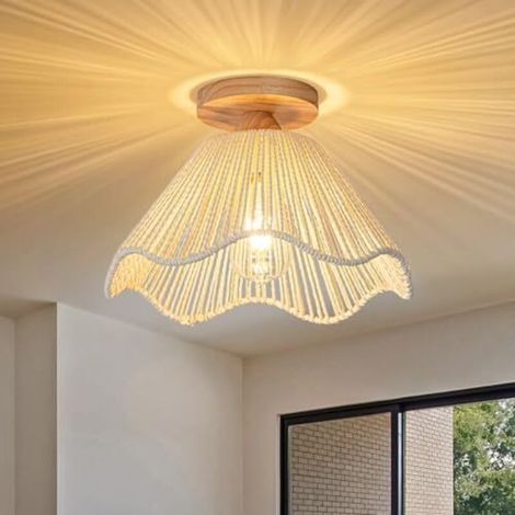 Plafonnier encastré, plafonnier en rotin fait main de style bohème, lustre à intensité variable, pour chambres, couloirs (02, 2700-6000K) (1/5)