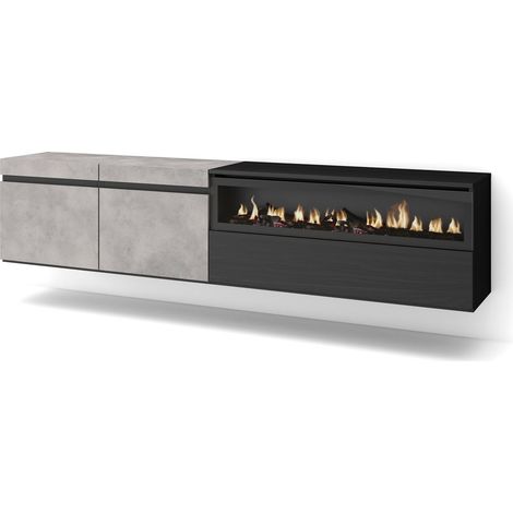 Skraut Home - Mueble TV, Televisión, Muebles de salón, almacenaje, 200x45x35cm, Para TV hasta 80", Chimenea eléctrica, Colgado, Suspendido, Estilo Moderno, Gris Cemento (1/5)