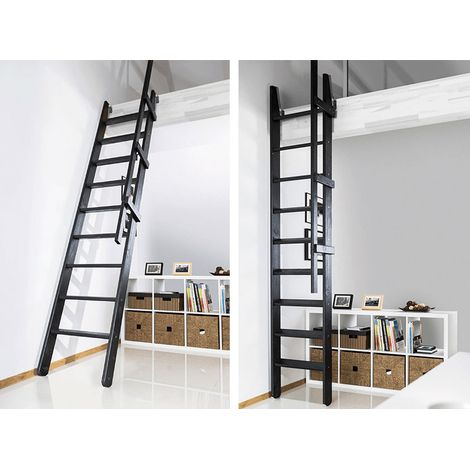 Matisère – Echelle de meunier rabattable 55cm – Hauteur à franchir 3m – Couleur noir – Double main courante pour sécurité – Montage facile