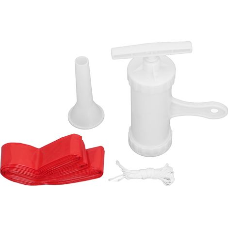 Involucri in plastica non commestibili per salsicce con tubi di riempimento, imbuti manuali per il riempimento, accessori essenziali per la cucina, colore rosso. (1/5)