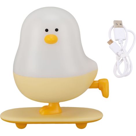 Luce notturna a LED a forma di pollo, simpatico skateboard, luce bianca calda, intensità luminosa regolabile in continuo, lampada da comodino per la camera da letto. (1/5)