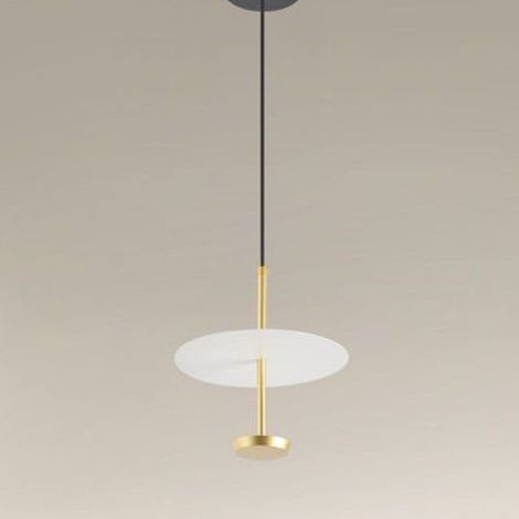 TrAdE Shop Traesio - Lampadario A Sospensione Luce 6500k Led 12w Disco Paralume Piatto Bianco Oro Tondo 33146 - (1/4)