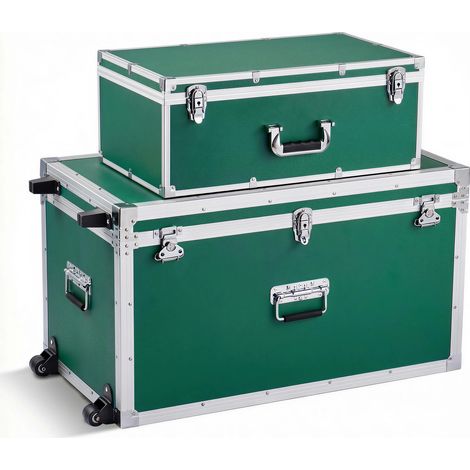 Mophorn 2 x Transportkoffer Aufbewahrungskoffer Abschließbar, Große Aufbewahrungskiste (816 x 452 x 460 mm) mit Rollen & 3 Metallgriffen, Stabiler Transportbehälter mit Deckeln für Zuhause Grün (1/5)