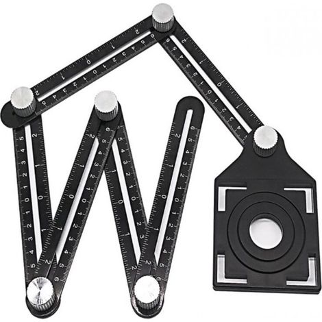 Black Multi-Angle Measuring Ruler with Positioning Hole, 6-Sided Aluminum Alloy Angle Jig Tool, Measuring Template Tool