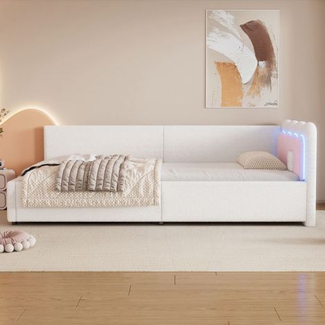 Daybed / canapé lit - KOMHTOM - 90x200 cm - LED multicolore - Sommier à lattes - Sans matelas (1/5)