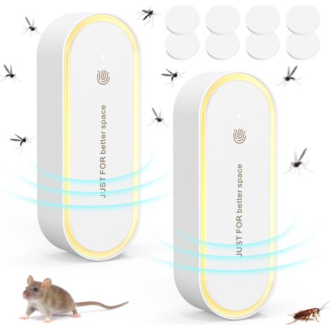 Répulsif Ultrason Moustique, Ultrason Souris Anti Moustique Ultrason, Répulsif à ultrasons insectifuge électronique et Anti-rongeurs pour Rongeurs,Souris,Moustique,Araignée,Cafard,Mouche, Lot De 2