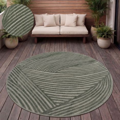 Paco Home Outdoor Teppich Wetterfest Balkon Wohnzimmer Skandinavisches Boho Einfarbig 160 cm Rund, Grün 2