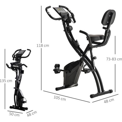 Vélo d'appartement pliable 2-en-1, home trainer magnétique avec résistance réglable sur 8 niveaux, paire de cordons élastiques, équipement de fitness à domicile (1/5)