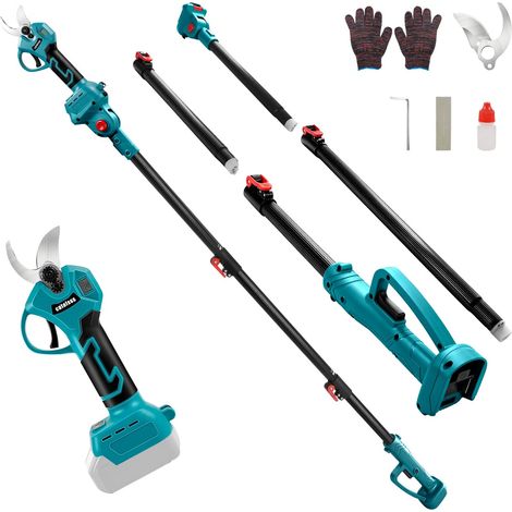 Coupe-branches sans fil compatible avec 18 V, sécateur électrique, 2 en 1, avec tige d'extension de 2 m, diamètre de coupe max. 45 mm, écran LCD, pour tailler les arbres et les arbres fruitiers (1/5)