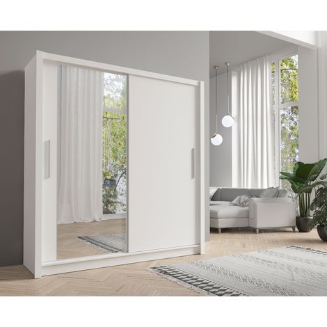 Armoire moderne blanche 2 portes coulissantes 155cm ULRIC (1/5)