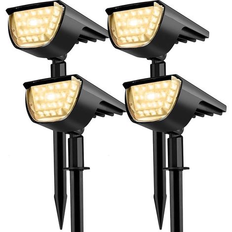 Projecteur solaire extérieur,lampes de jardin solaires,32 lampes de projecteurs solaires étanches Led Ip65,3 niveaux de luminosité,pour jardin,paysage extérieur,allée de jardin (pack de 4 blan (1/5)