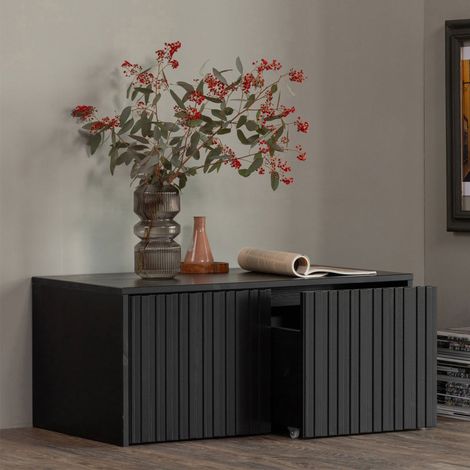 Petit meuble TV 2 tiroirs 88x50x40 cm en pin noir et métal - OROD