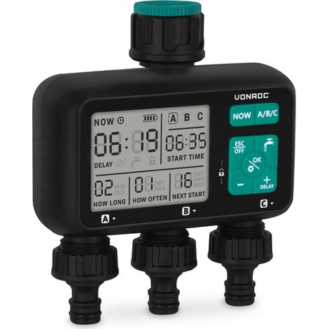VONROC Programmateur arrosage 3 voies minuterie digitale irrigation automatique WT504DC (1/5)