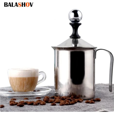 Mousseur à lait en acier inoxydable, crémier à double maille, mousseur à lait, café, cappuccino, clics, centre commercial, batteur à œufs, cuisine, 800ml (1/5)