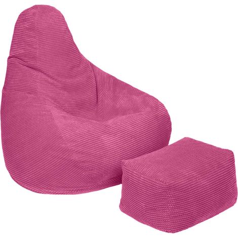Loft 25 - Sitzsack für Erwachsene mit Fußhocker, Cord-Sitzsack für das Wohnzimmer, Relax-Gaming-Sitzsack mit hoher Rückenlehne und Fußhocker - Rosa (Sitzsäcke mit Fußstütze) (1/5)