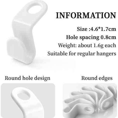 50 Pièces Crochet Gain de Place pour Cintre, Crochets pour Cintres Plastique,Crochet pour Cintre,Crochet de Connexion de Cintre,pour Porte Cravates Organisateur de Garde Robe (Blanc) (1/5)