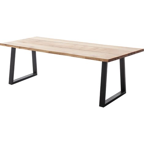 Esstisch 220x100 cm mit Baumkante, Trapez-Gestell, Eiche massiv geölt, PARACATU-06 (1/5)
