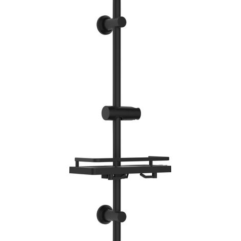 Barre de douche en acier inoxydable avec support de douchette et fixations murales réglable compatible trous existants, colonne de douche 70 cm avec étagère noir (1/5)