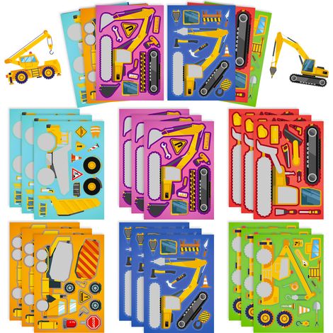 18-teiliges Aufkleber-Set mit LKW- und Baufahrzeug-Gesichtern zum Selbermachen – DIY-Puzzle-Sticker für Familienspaß, Weihnachtsgeschenk