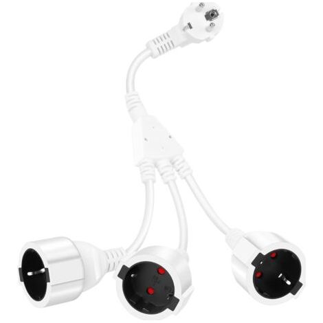 Fiche Triple pour Prise, Rallonge avec 3 Prises Schuko 16A/ 250V/ Max.3500W 3 en 1 Adaptateur de Prise Distribution à 3 Voies IP44 Triple Prise pour Maison, Bureau, Voyages