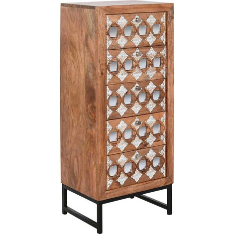 Chiffonnier élégance bois et miroir pour intérieur chic - Bois naturel avec détails argentés et noirs (1/5)