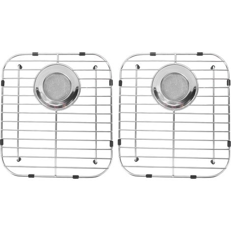 Grille d'Évier pour Évier à Une Cuve – Protection Fond Acier Inoxydable – 33,3 x 30 x 2,5 cm – 2 Crépines Incluses – Pieds Antidérapants (1/5)